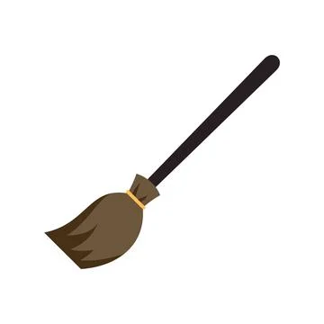 Classic witch broom flying isolated on white background Stock Illustration