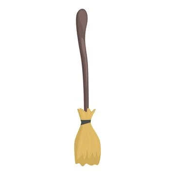 Classic witch broom standing upright against white background Stock Illustration
