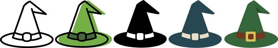 Classic Witch Hat Halloween Magic Icons Stock Illustration