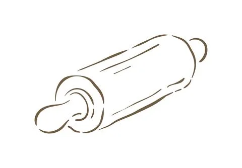 A classic wooden rolling pin for preparing dough. A minimalist hand drawn vec Stock Illustration