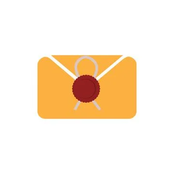 Classic Yellow Envelope with Red Wax Seal and White String Flat Vector Icon Ilustração Stock