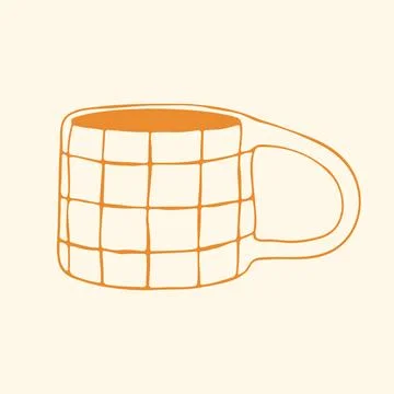 A classic yellow mug displays a hand drawn grid pattern and a large sturdy Stock Illustration