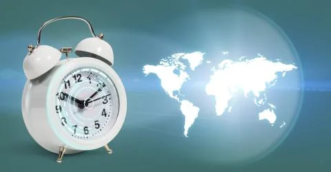 Classical alarm clock project world map 库存插图