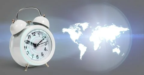 Classical alarm clock project world map 스톡 일러스트