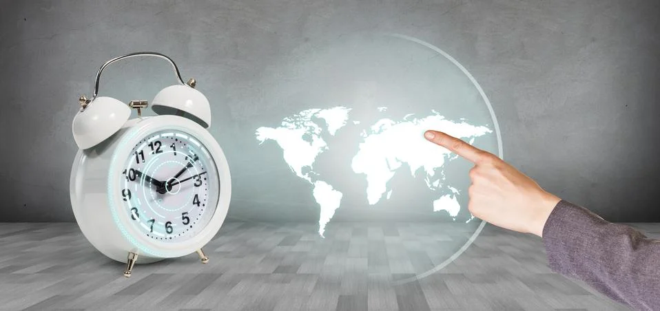 Classical alarm clock project world map Stock Photos
