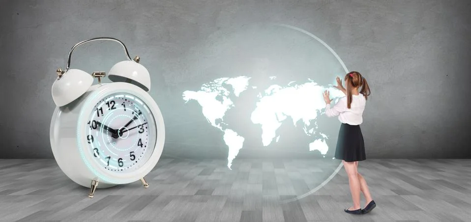 Classical alarm clock project world map Stock Photos