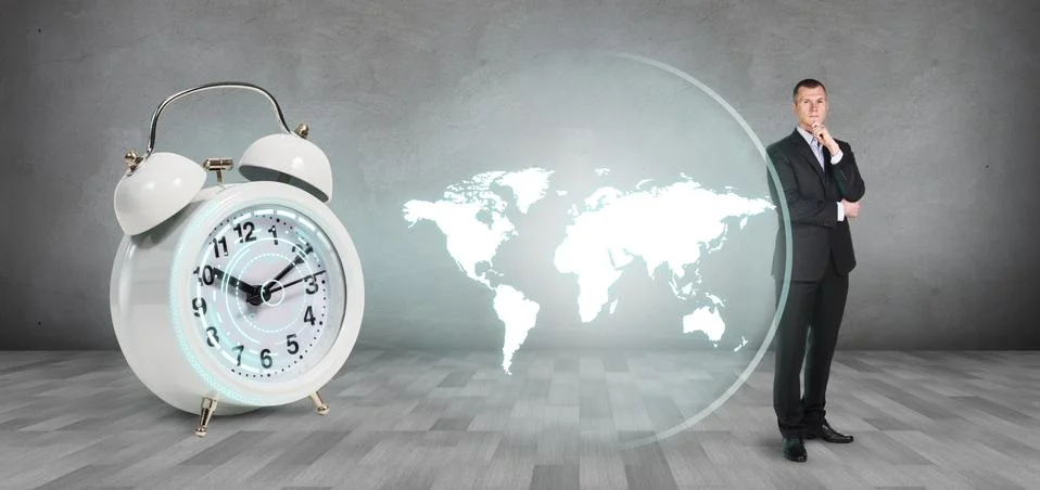 Classical alarm clock project world map Stock Photos