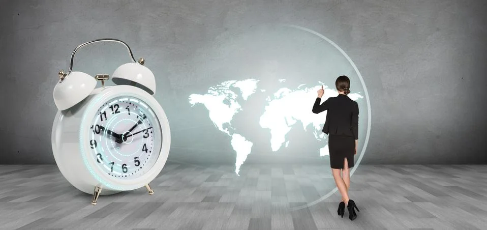 Classical alarm clock project world map Stock Photos