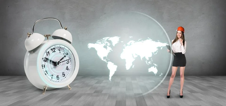 Classical alarm clock project world map Stock Photos