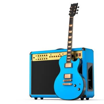 Classical amplifier with acoustic guitar isolated on white background. Ilustração Stock