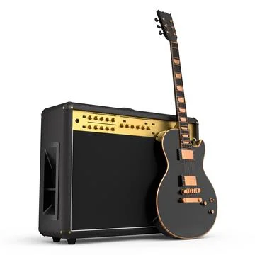 Classical amplifier with acoustic guitar isolated on white background. Ilustração Stock