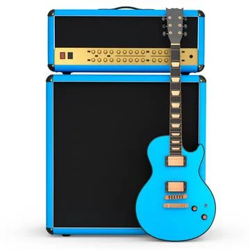 Classical amplifier with acoustic guitar isolated on white background. Ilustração Stock