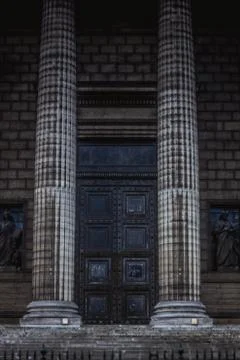 Classical antic columns at the front of the pantheon in Paris Stock Photos