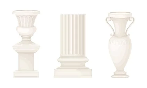 Classical architectural column and vases set. Classic antique decor element Stock Illustration