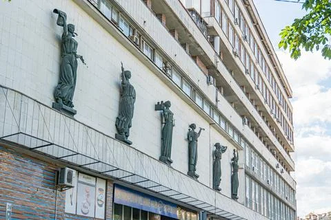 Classical architectural facade with statues, Kyiv, Ukraine Neutral color pa.. Stock Photos