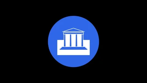 Classical architecture building icon blue color simple shape circle animation Stock Footage 279006003