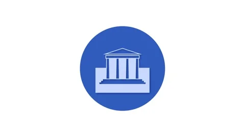 Classical architecture building icon blue color simple shape circle animation Stock Footage 279006006