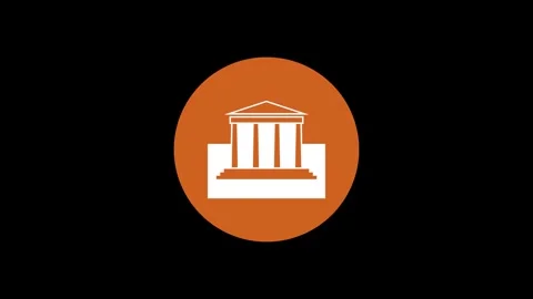 Classical architecture building icon brown color simple shape circle animation Stock Footage 279006007