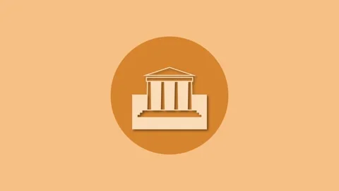 Classical architecture building icon brown color simple shape circle animation Stock Footage 279006010
