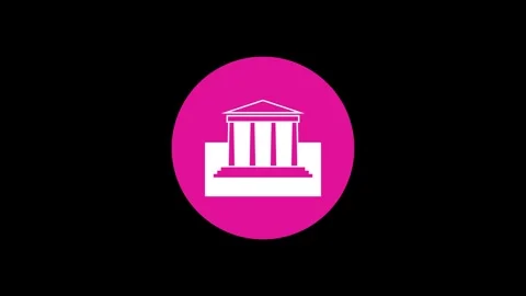 Classical architecture building icon pink color simple shape circle animation Stock Footage 279006021