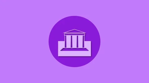 Classical architecture building icon purple color simple shape circle animated Stock Footage 279006034