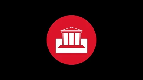 Classical architecture building icon red color simple shape circle animation Stock Footage 279006032