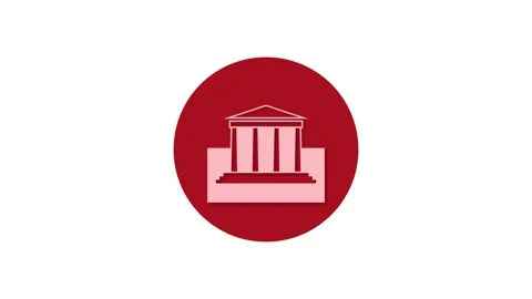 Classical architecture building icon red color simple shape circle animation Stock Footage 279006035