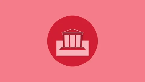 Classical architecture building icon red color simple shape circle animation Vídeos de archivo 279006039