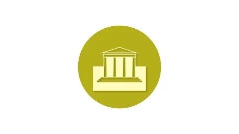 Classical architecture building icon yellow color simple shape circle animated Stock Footage 279006042