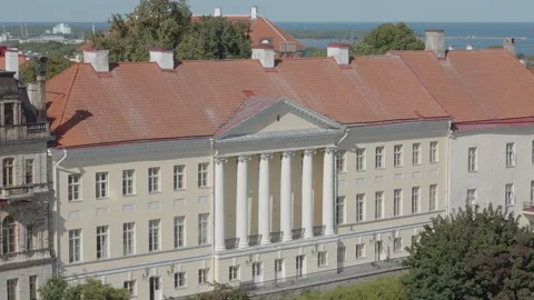 Classical Architecture Building with Red Tile Roof in Tallinn on Estonia Stock Footage 263452334