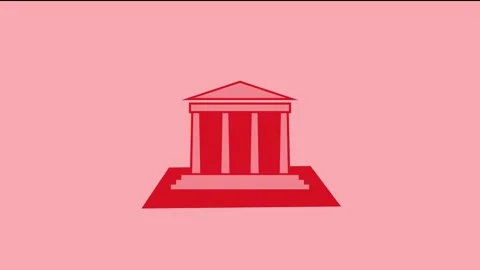 Classical architecture building shape icon red color animation Stock Footage 279011115