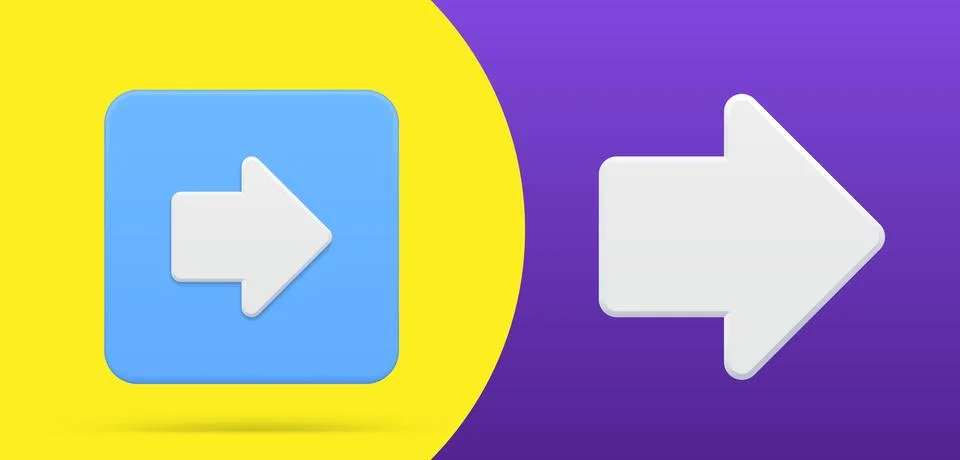 Classical arrow pointing right direction simple 3d icon button set vector ill Stock Illustration