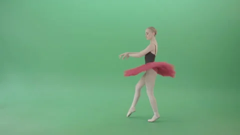 Classical Ballerina girl dancing red black ballet on green screen 4K Video F Stock Footage 147631171