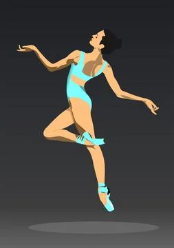 Classical ballet dancer on dark scene background. Colored 3d vector illustrat Illustrazione stock