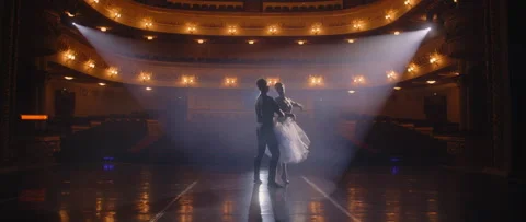 Classical ballet dancers practice on theatre stage Stock Footage 238020557
