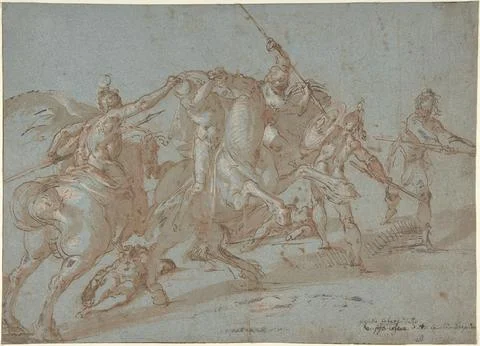 Classical Battle Scene; Verso: Peter and John Heal a Cripple at the Gate of.. Illustrazione stock