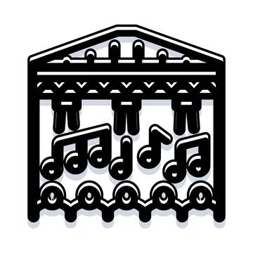Classical building facade with floating music notes icon Stock Illustration