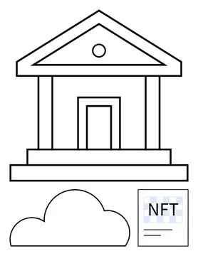 Classical building facade with three elements cloud shape and NFT certificate 스톡 일러스트
