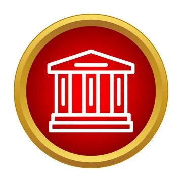 Classical building icon inside a red circle with a golden border 库存插图