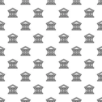Classical building icon line art seamless pattern Stock Illustration