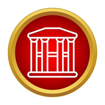 Classical building icon in a red circle with a golden border 库存插图