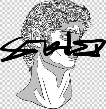Classical bust is appearing on transparent background in line drawing with Stock Illustration