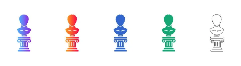 Classical Bust Statue and Column Plinth Icons Stock Illustration