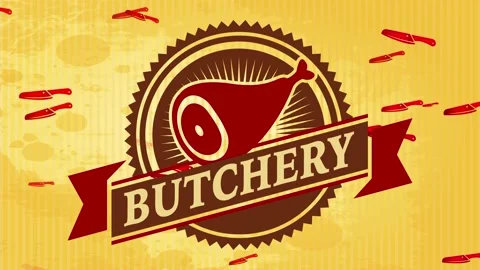 Classical butchery packaging concept with round detailed with porks limb Stock Footage 130453472