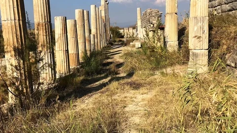 Classical columns in ancient city Magnesia (Aydin Province, Turkey). Stock Footage 104193531