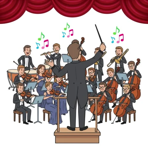 A classical conductor leading a full orchestra performing on stage Vídeo Stock 341941140