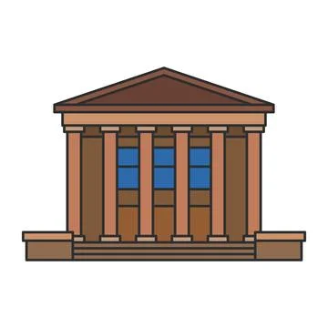 Classical courthouse building with columns and triangular pediment. Illustr.. Stock Illustration