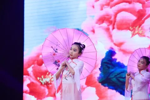 Classical dance performance on stage, luannan county, hebei province, China. Stock Photos
