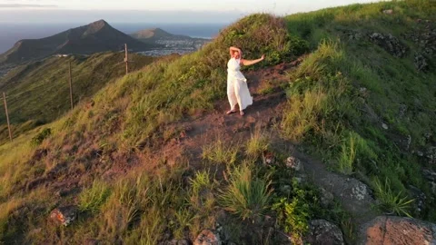 Classical Dancer on Mountain at Sunrise Stock Footage 214516482