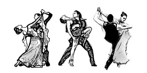 Classical dancers trio Stock Illustration